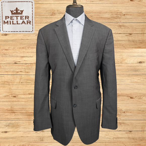 Peter Millar Sport Coat Mens 46T Gray Wool Union Made 2 Button Suit Jacket